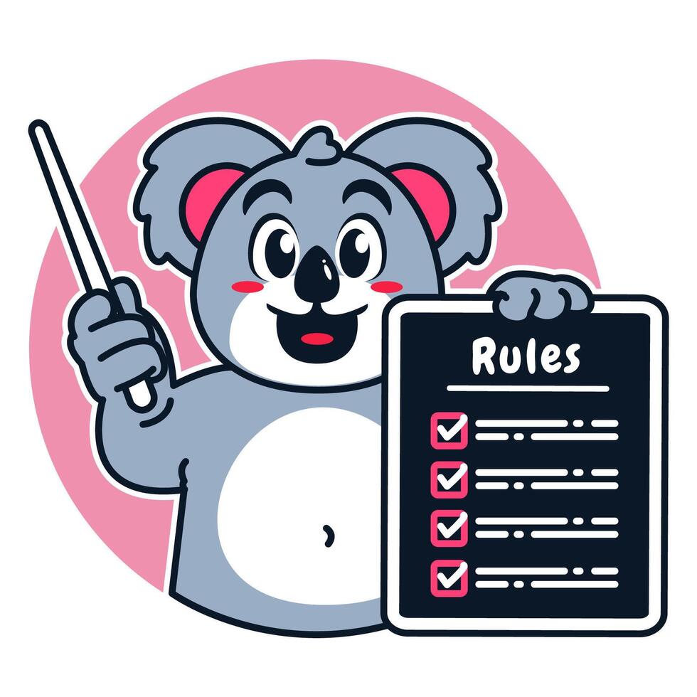 Illustration of Cute Raccoon Cartoon Character Holding a Checklist or list of rules vector