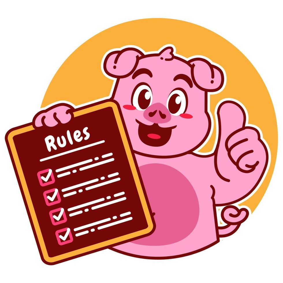 Illustration of Cute Pig Cartoon Character Holding a Checklist or list of rules vector