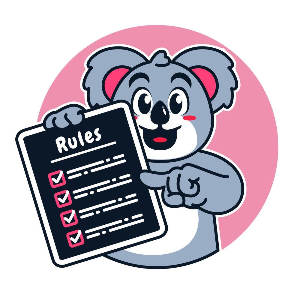 Illustration of Cute Raccoon Cartoon Character Holding a Checklist or list of rules vector