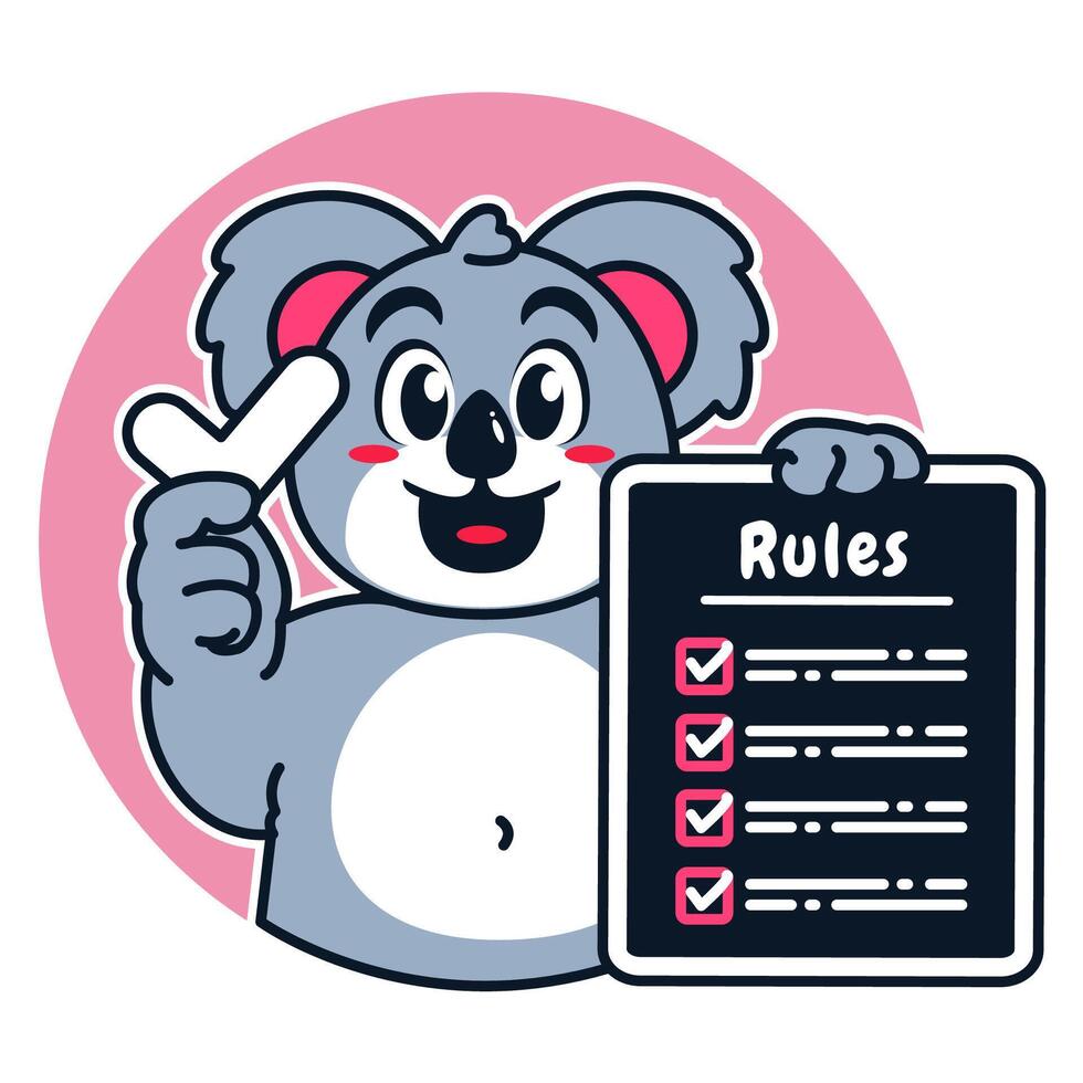 Illustration of Cute Raccoon Cartoon Character Holding a Checklist or list of rules vector