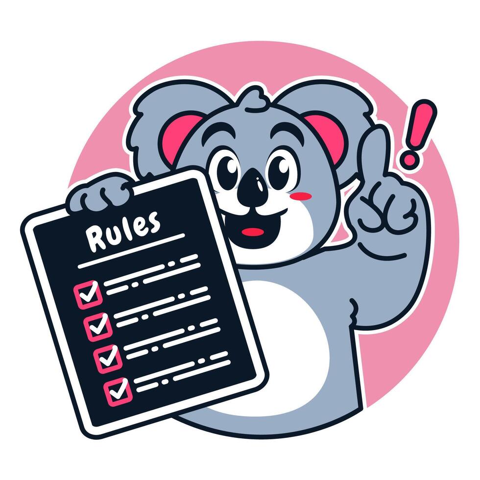 Illustration of Cute Raccoon Cartoon Character Holding a Checklist or list of rules vector