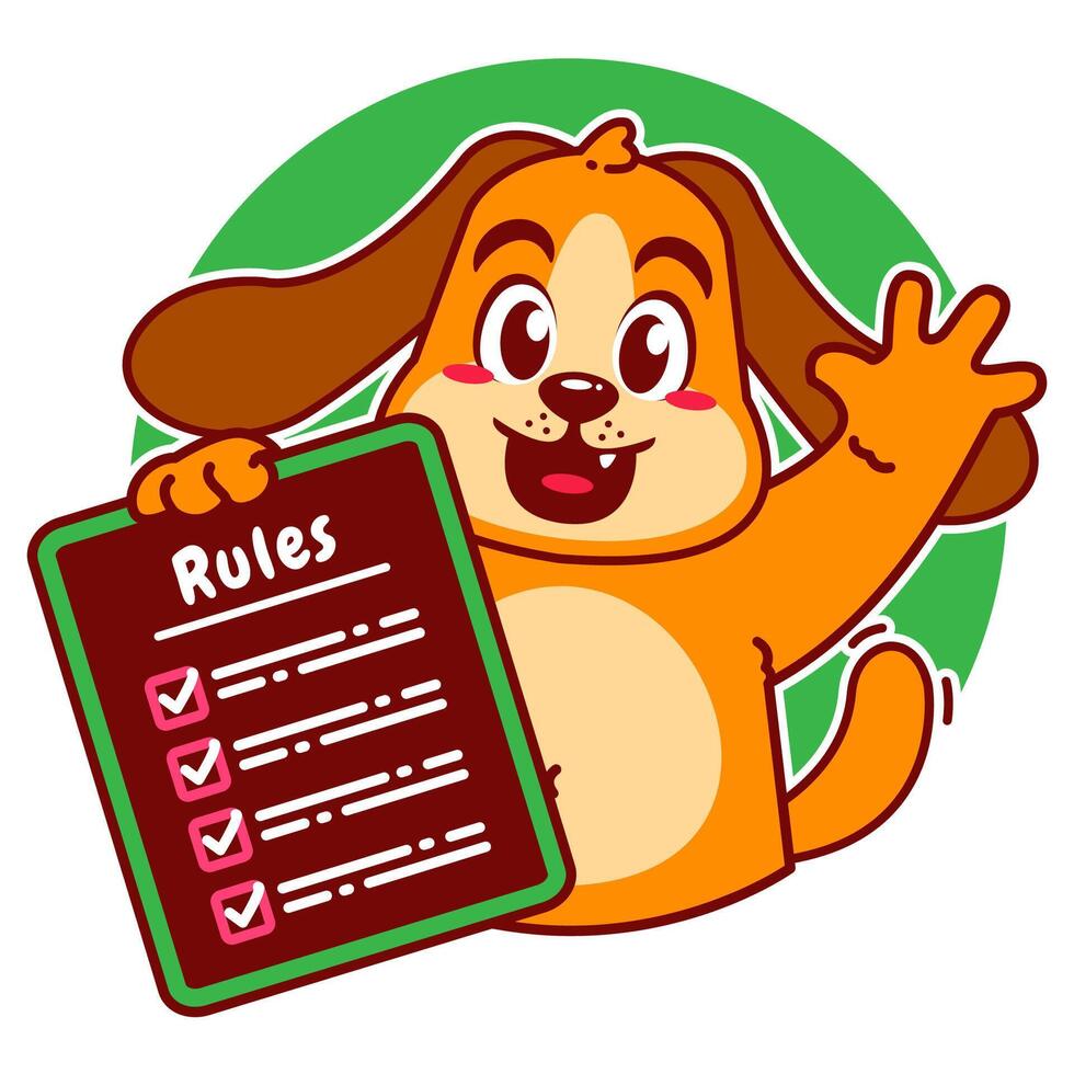 Illustration of Cute Dog Cartoon Character Holding a Checklist or list of rules vector