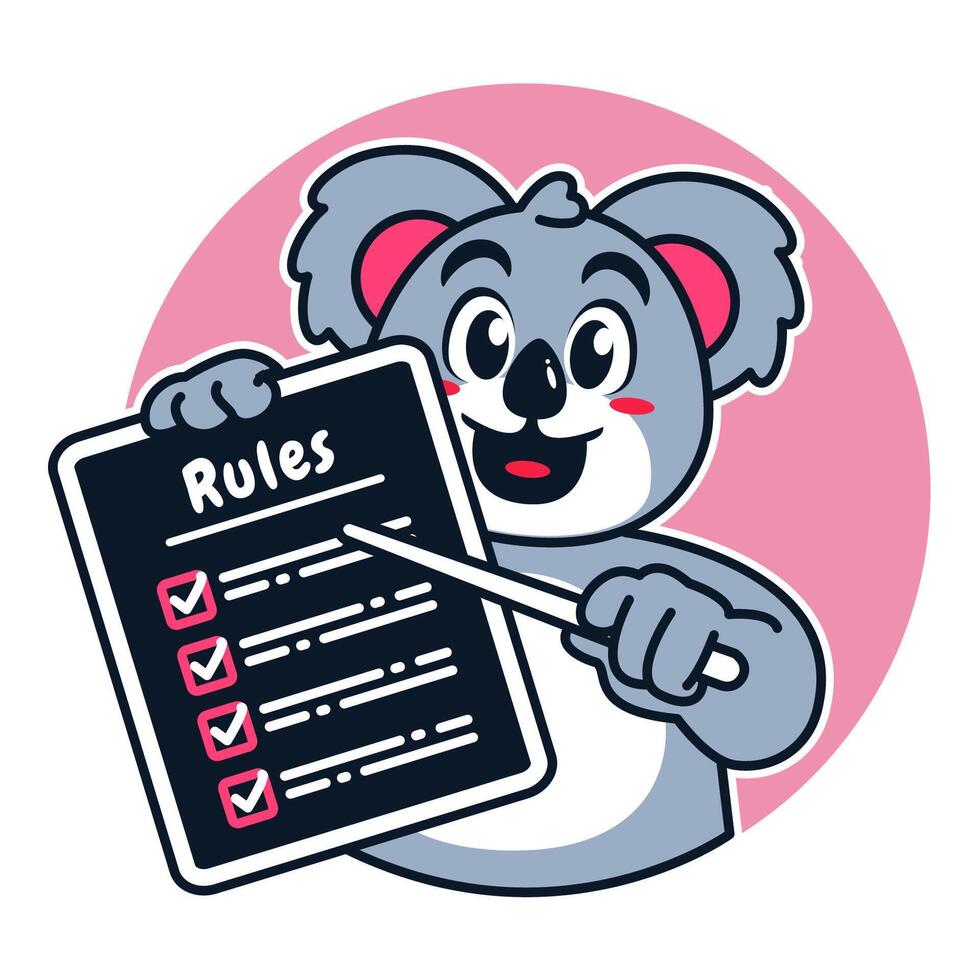Illustration of Cute Raccoon Cartoon Character Holding a Checklist or list of rules vector