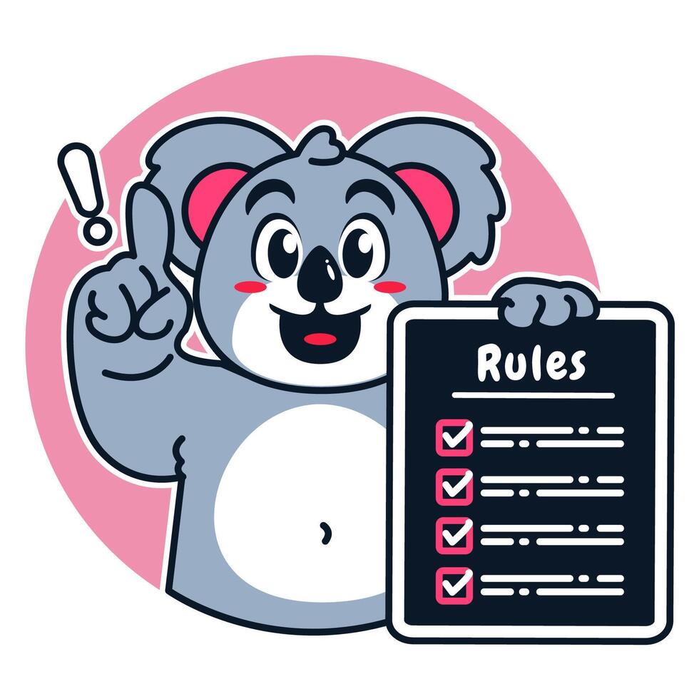 Illustration of Cute Raccoon Cartoon Character Holding a Checklist or list of rules vector