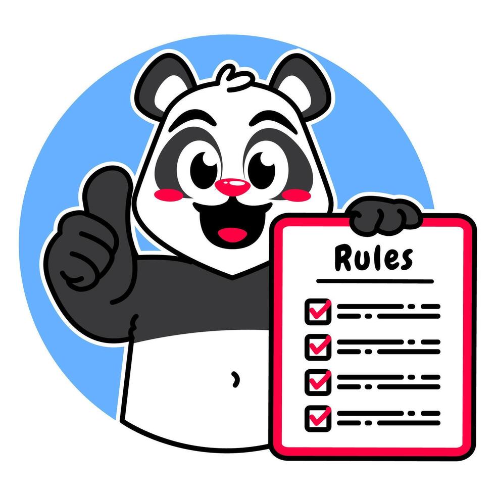 Illustration of Cute Panda Cartoon Character Holding Checklist and Rules vector