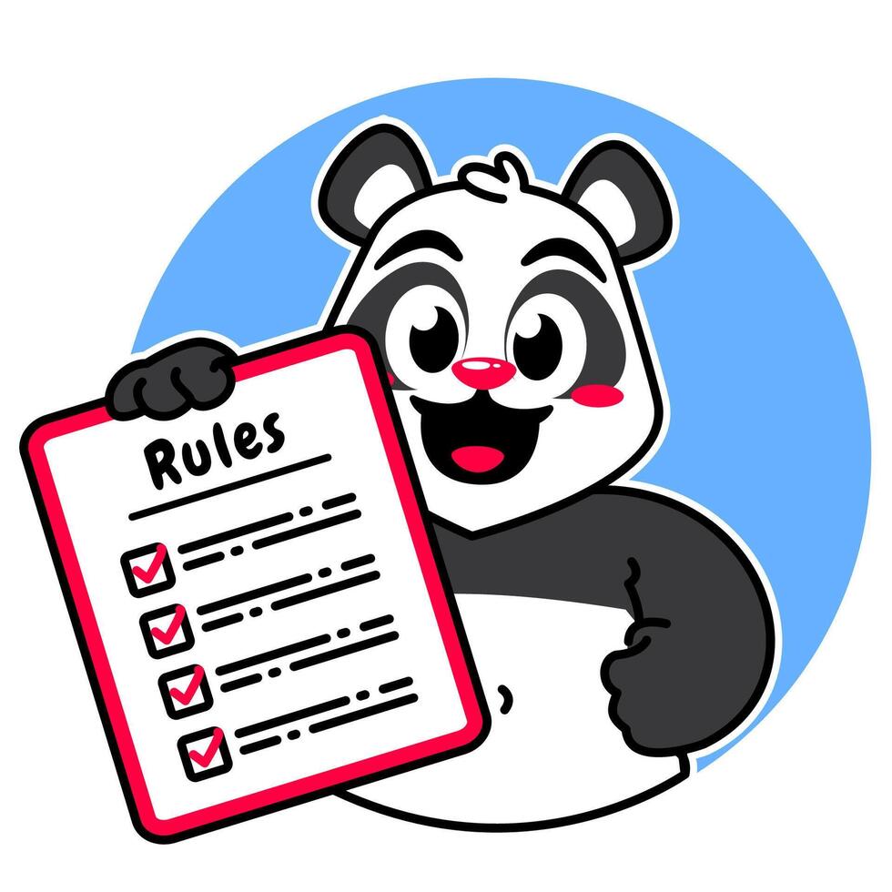 Illustration of Cute Panda Cartoon Character Holding Checklist and Rules vector