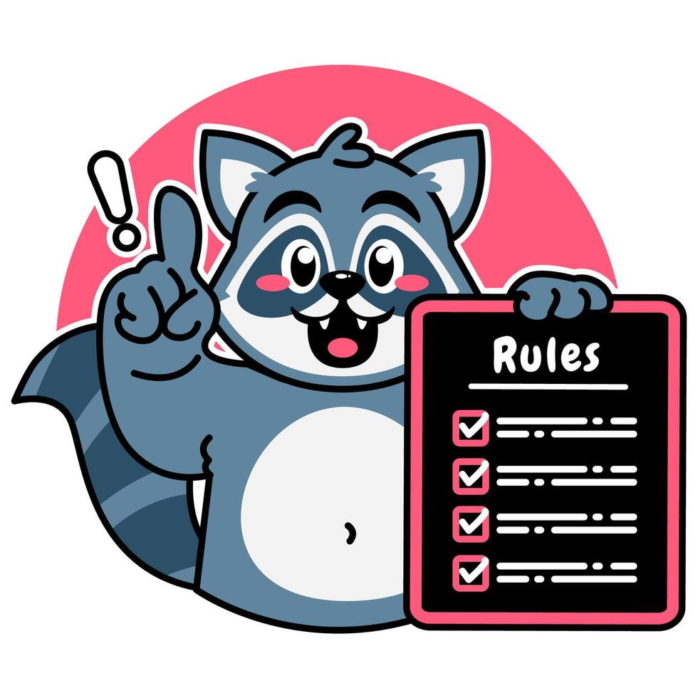 Illustration of Cute Raccoon Cartoon Character Holding a Checklist or list of rules vector