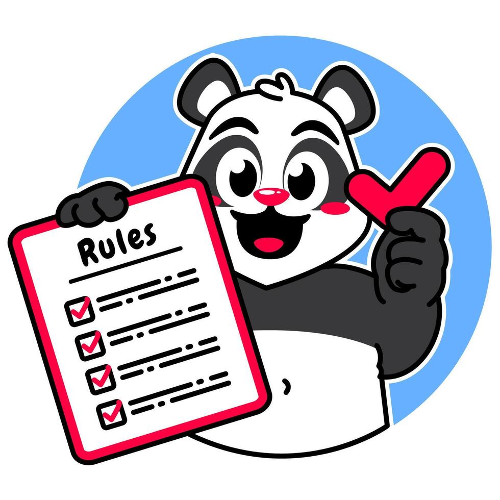 Illustration of Cute Panda Cartoon Character Holding Checklist and Rules vector