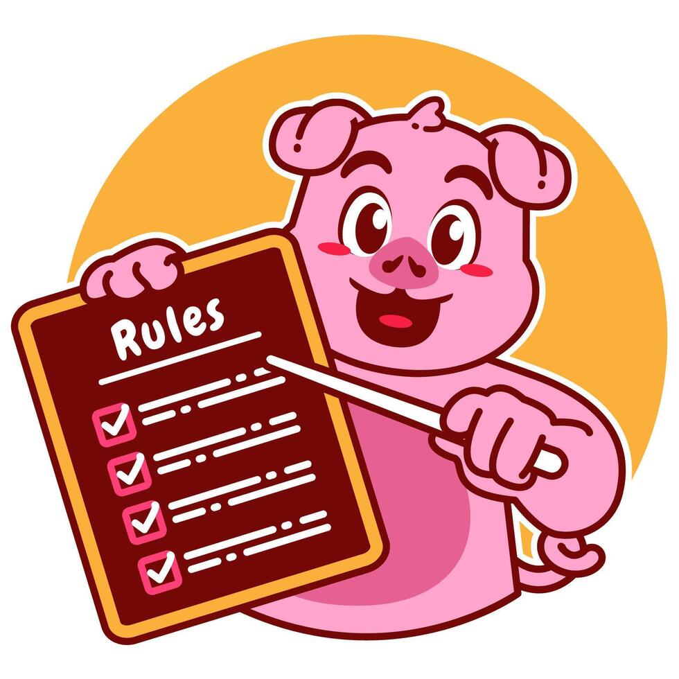 Illustration of Cute Pig Cartoon Character Holding a Checklist or list of rules vector