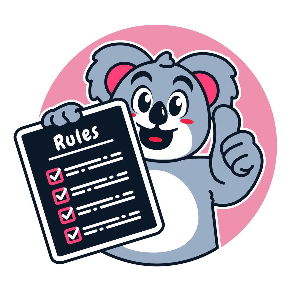Illustration of Cute Raccoon Cartoon Character Holding a Checklist or list of rules vector