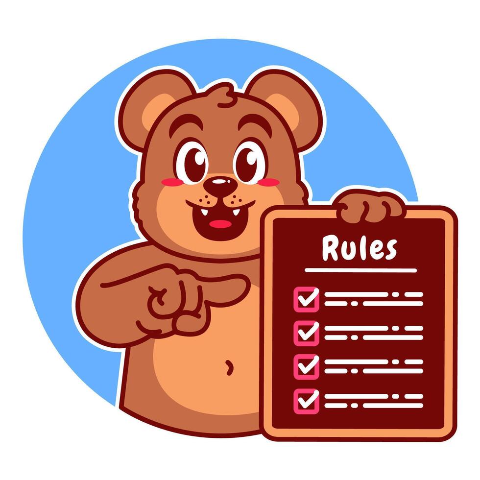 Illustration of Cute Bear Cartoon Character Holding a Checklist or list of rules vector