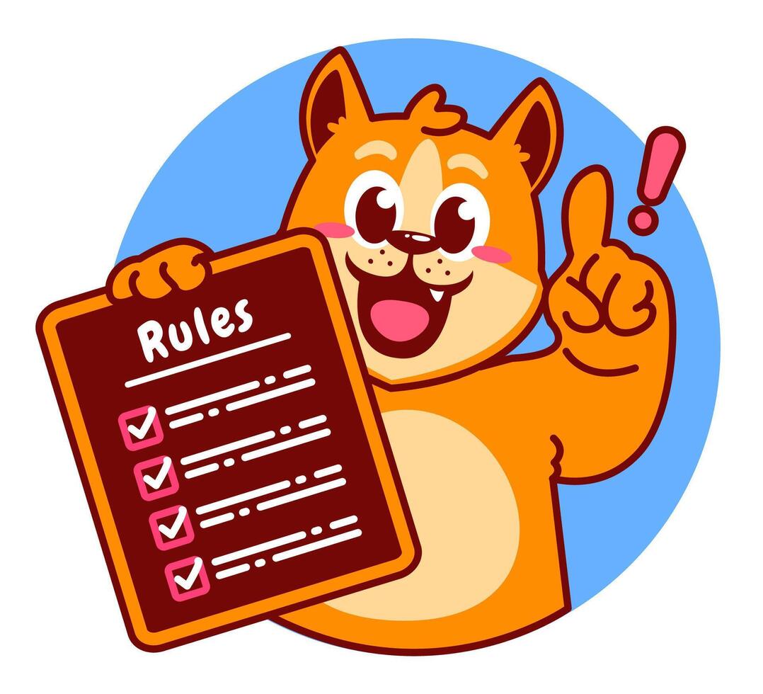 Illustration of Cute Shiba Inu Cartoon Character Holding Checklist and Rules vector