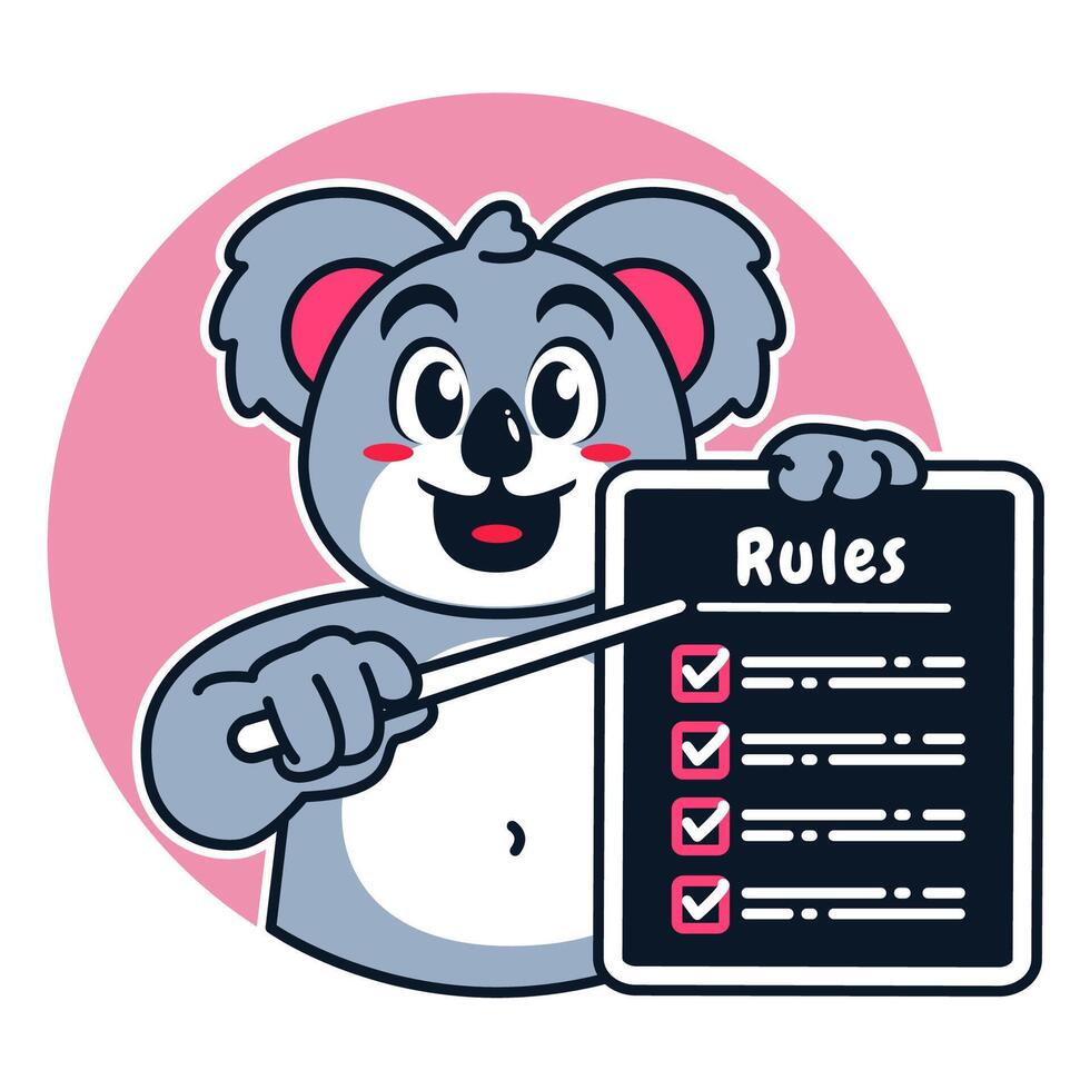 Illustration of Cute Raccoon Cartoon Character Holding a Checklist or list of rules vector
