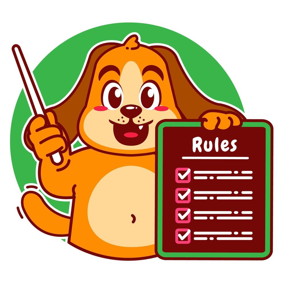 Illustration of Cute Dog Cartoon Character Holding a Checklist or list of rules vector