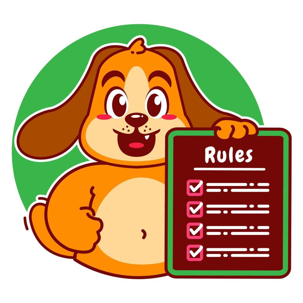 Illustration of Cute Dog Cartoon Character Holding a Checklist or list of rules vector