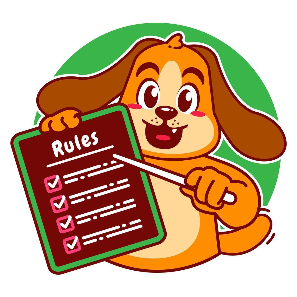 Illustration of Cute Dog Cartoon Character Holding a Checklist or list of rules vector