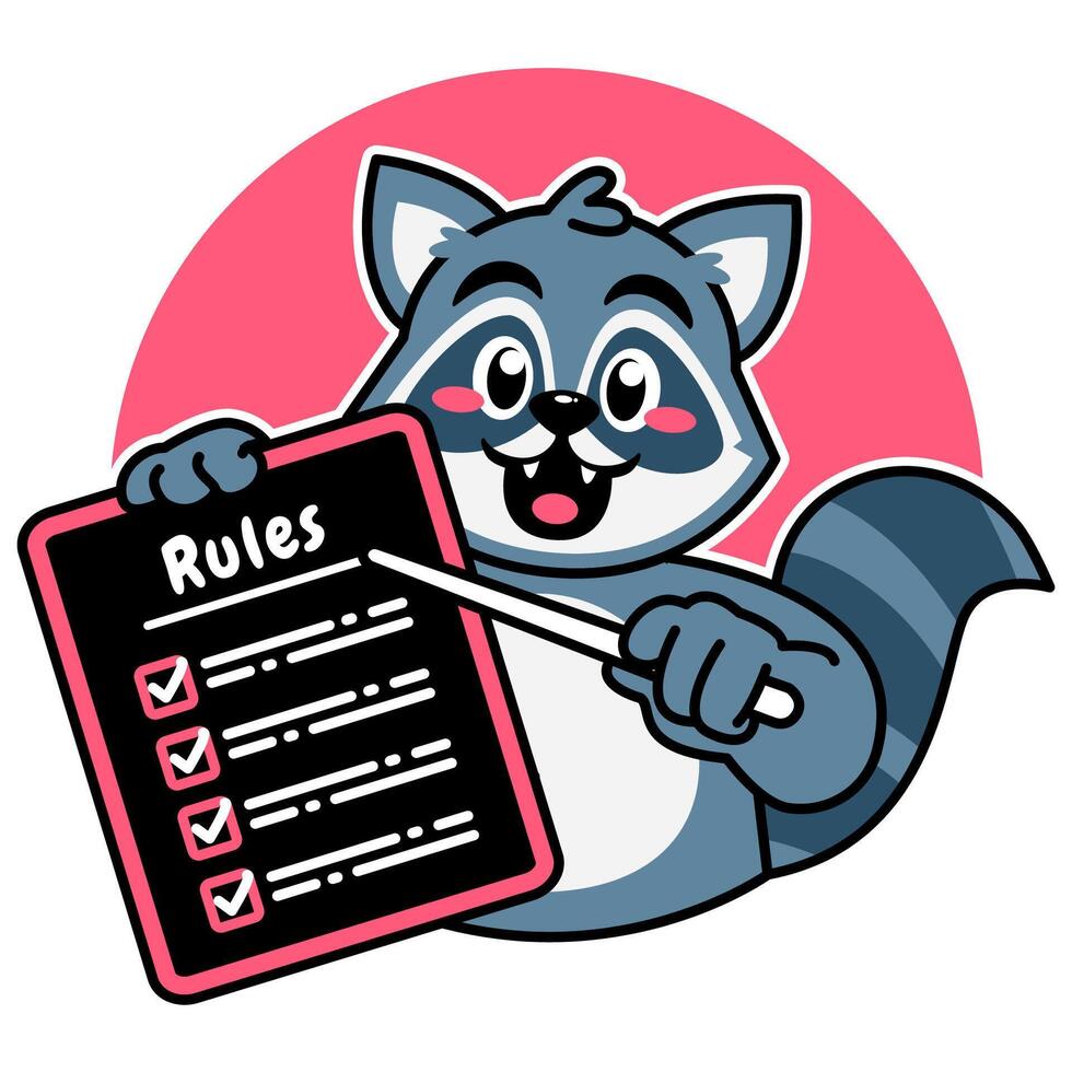 Illustration of Cute Raccoon Cartoon Character Holding a Checklist or list of rules vector