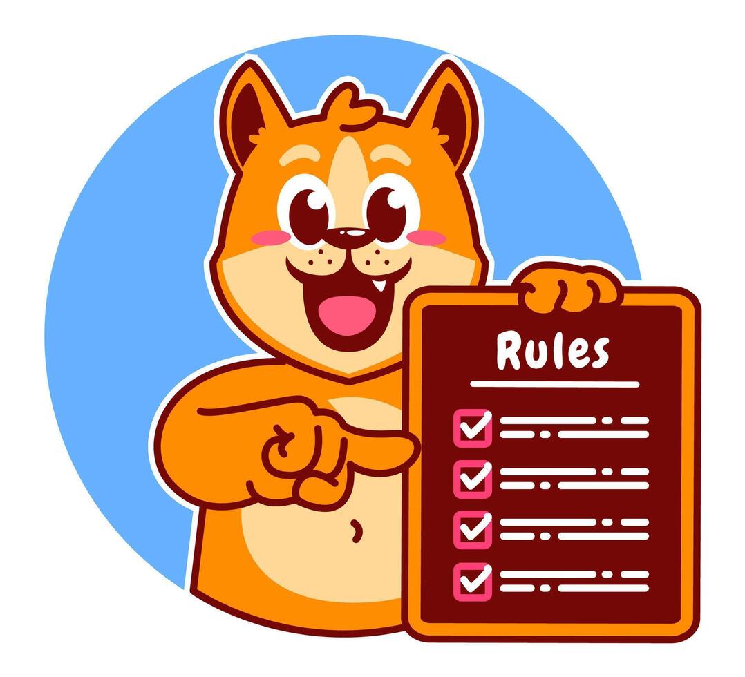 Illustration of Cute Shiba Inu Cartoon Character Holding Checklist and Rules vector