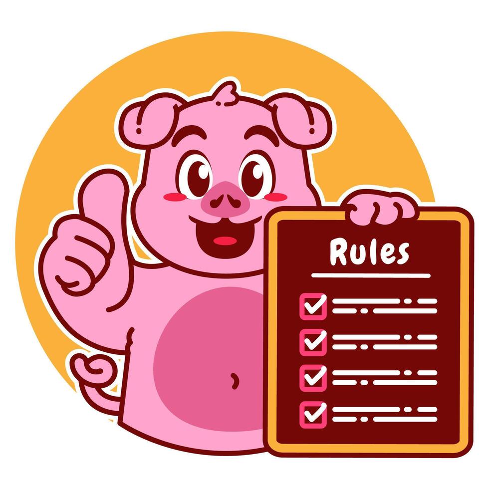 Illustration of Cute Pig Cartoon Character Holding a Checklist or list of rules vector