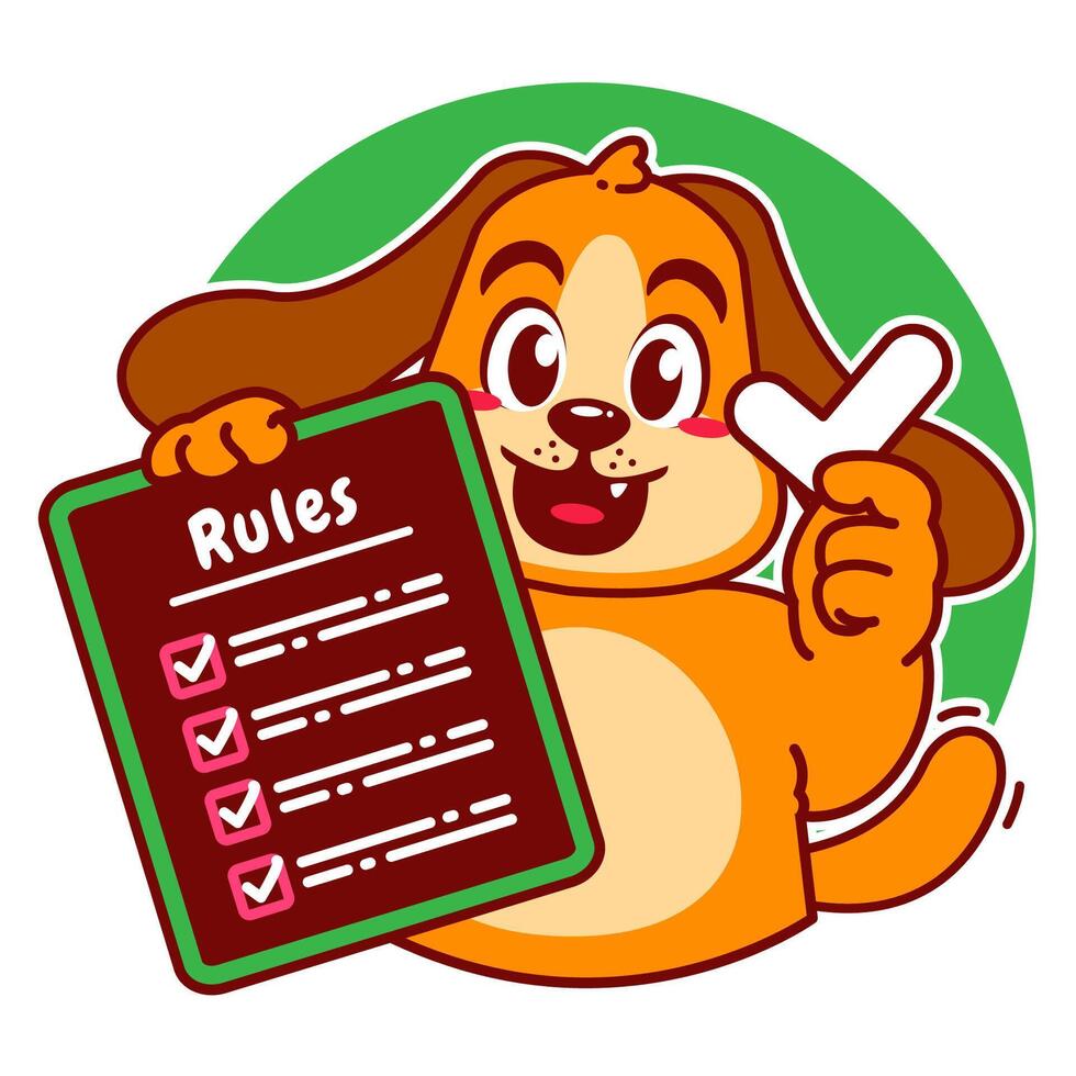 Illustration of Cute Dog Cartoon Character Holding a Checklist or list of rules vector