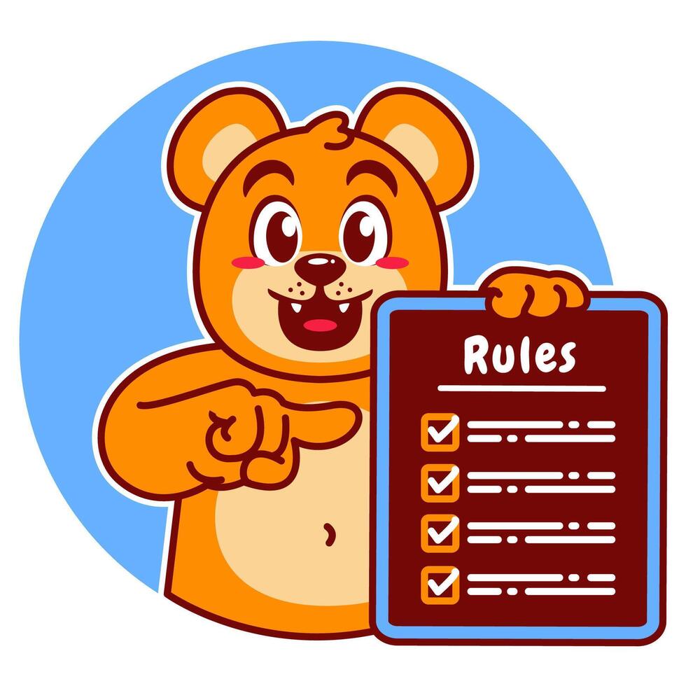 Illustration of Cute Bear Cartoon Character Holding a Checklist or list of rules vector