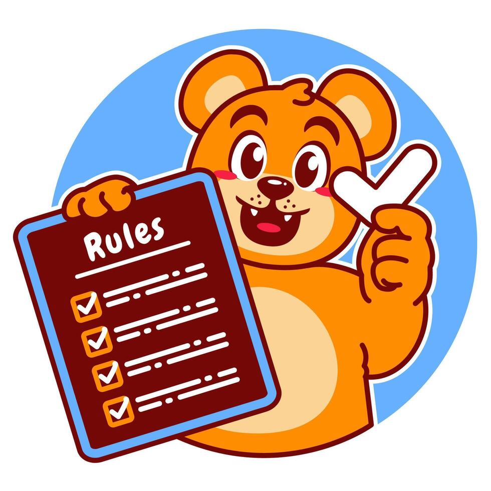 Illustration of Cute Bear Cartoon Character Holding a Checklist or list of rules vector