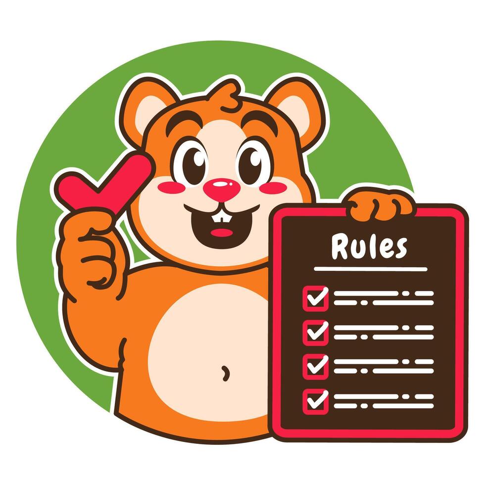 Illustration of Cute Hamster Cartoon Character Holding a Checklist or list of rules vector