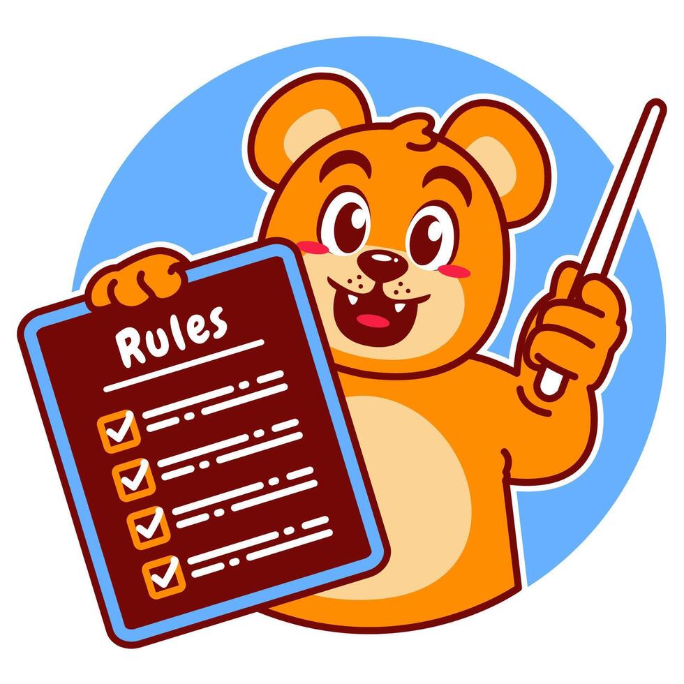 Illustration of Cute Bear Cartoon Character Holding a Checklist or list of rules vector