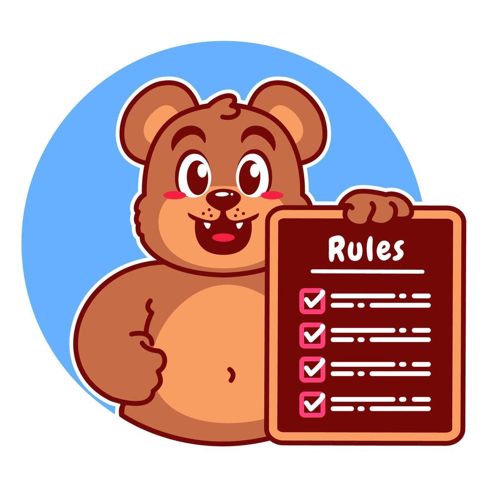 Illustration of Cute Bear Cartoon Character Holding a Checklist or list of rules vector