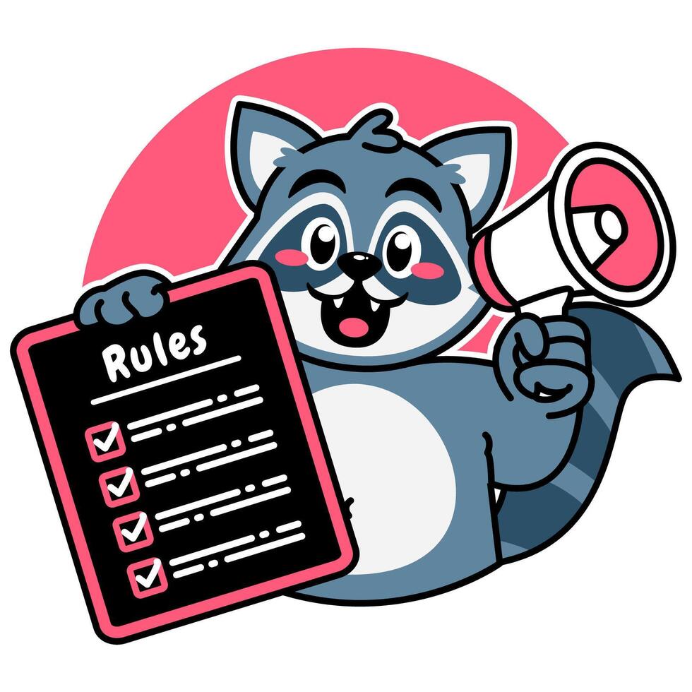 Illustration of Cute Raccoon Cartoon Character Holding a Checklist or list of rules vector