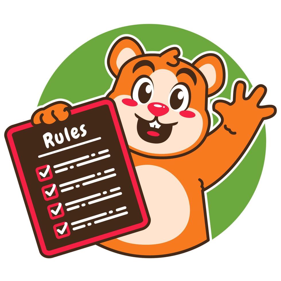 Illustration of Cute Hamster Cartoon Character Holding a Checklist or list of rules vector