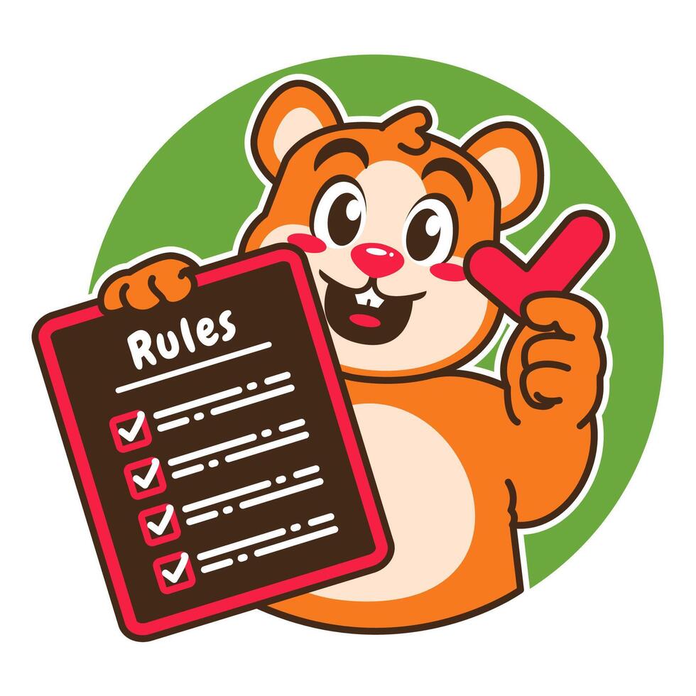 Illustration of Cute Hamster Cartoon Character Holding a Checklist or list of rules vector