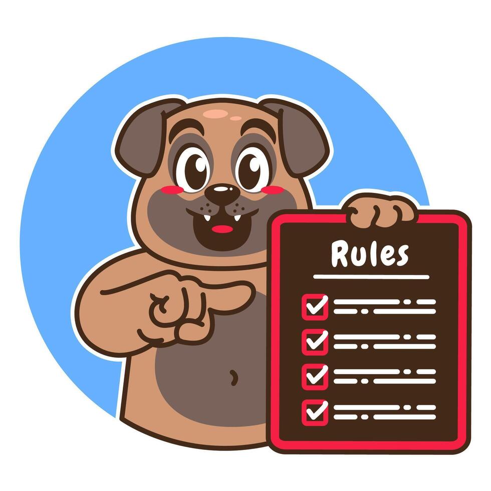 Illustration of Cute Pug Cartoon Character Holding a Checklist or list of rules vector
