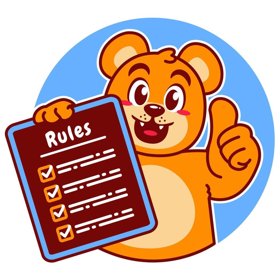 Illustration of Cute Bear Cartoon Character Holding a Checklist or list of rules vector