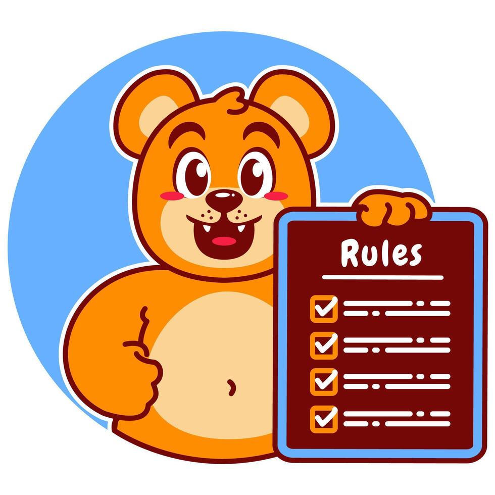 Illustration of Cute Bear Cartoon Character Holding a Checklist or list of rules vector