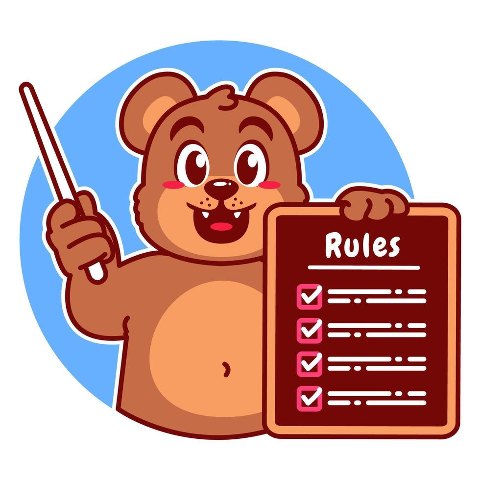 Illustration of Cute Bear Cartoon Character Holding a Checklist or list of rules vector