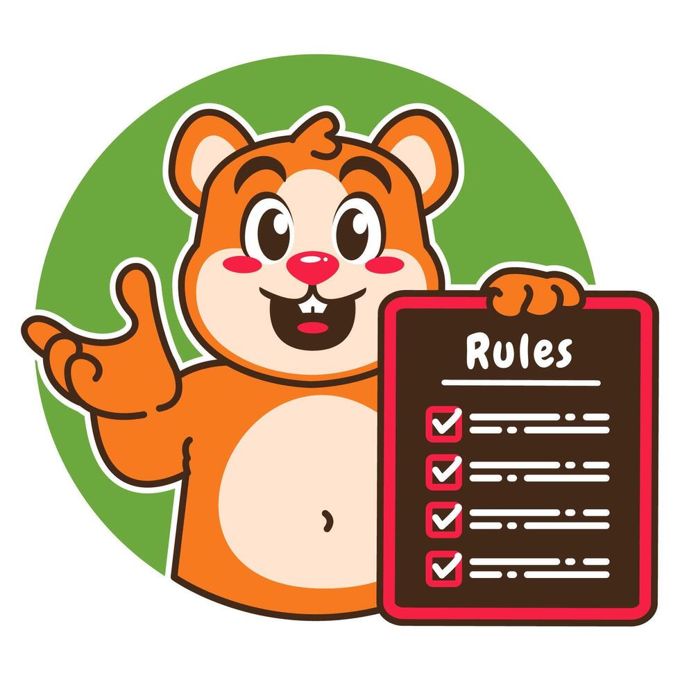 Illustration of Cute Hamster Cartoon Character Holding a Checklist or list of rules vector