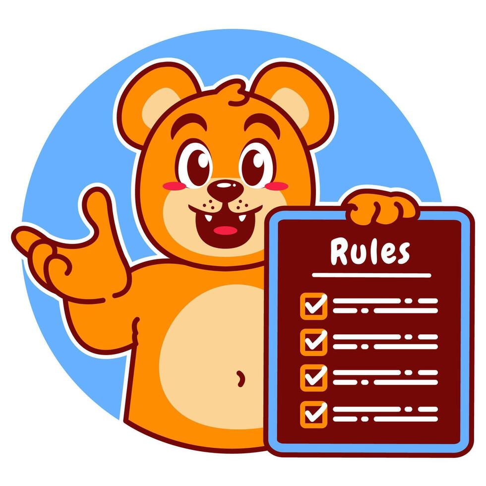 Illustration of Cute Bear Cartoon Character Holding a Checklist or list of rules vector