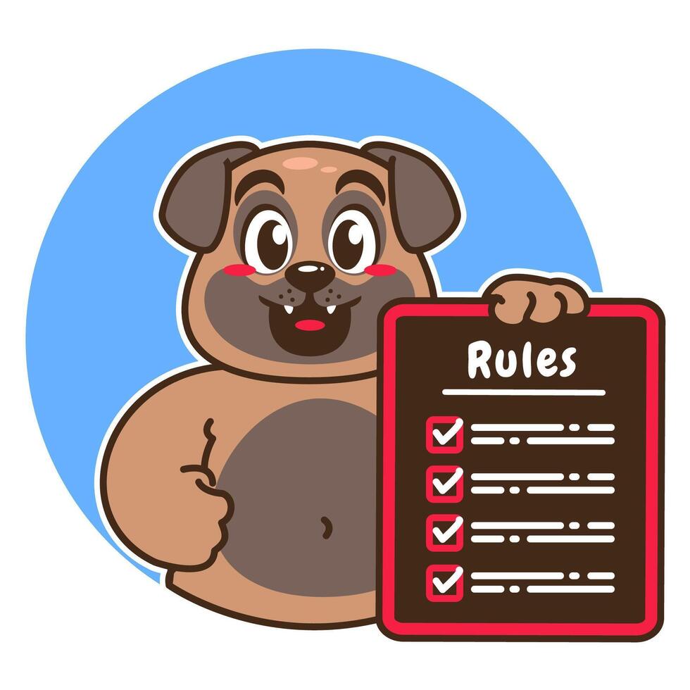 Illustration of Cute Pug Cartoon Character Holding a Checklist or list of rules vector