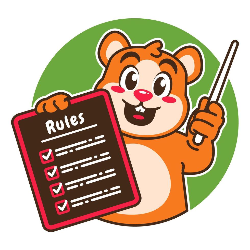Illustration of Cute Hamster Cartoon Character Holding a Checklist or list of rules vector