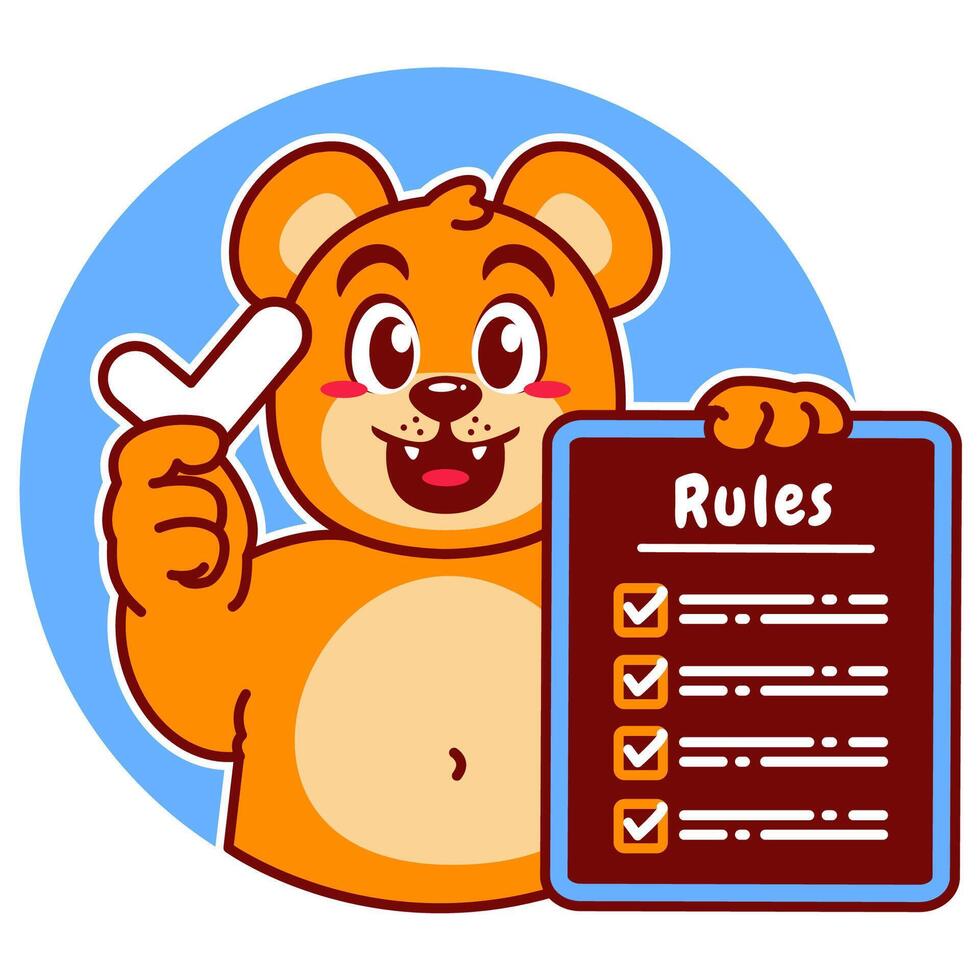 Illustration of Cute Bear Cartoon Character Holding a Checklist or list of rules vector
