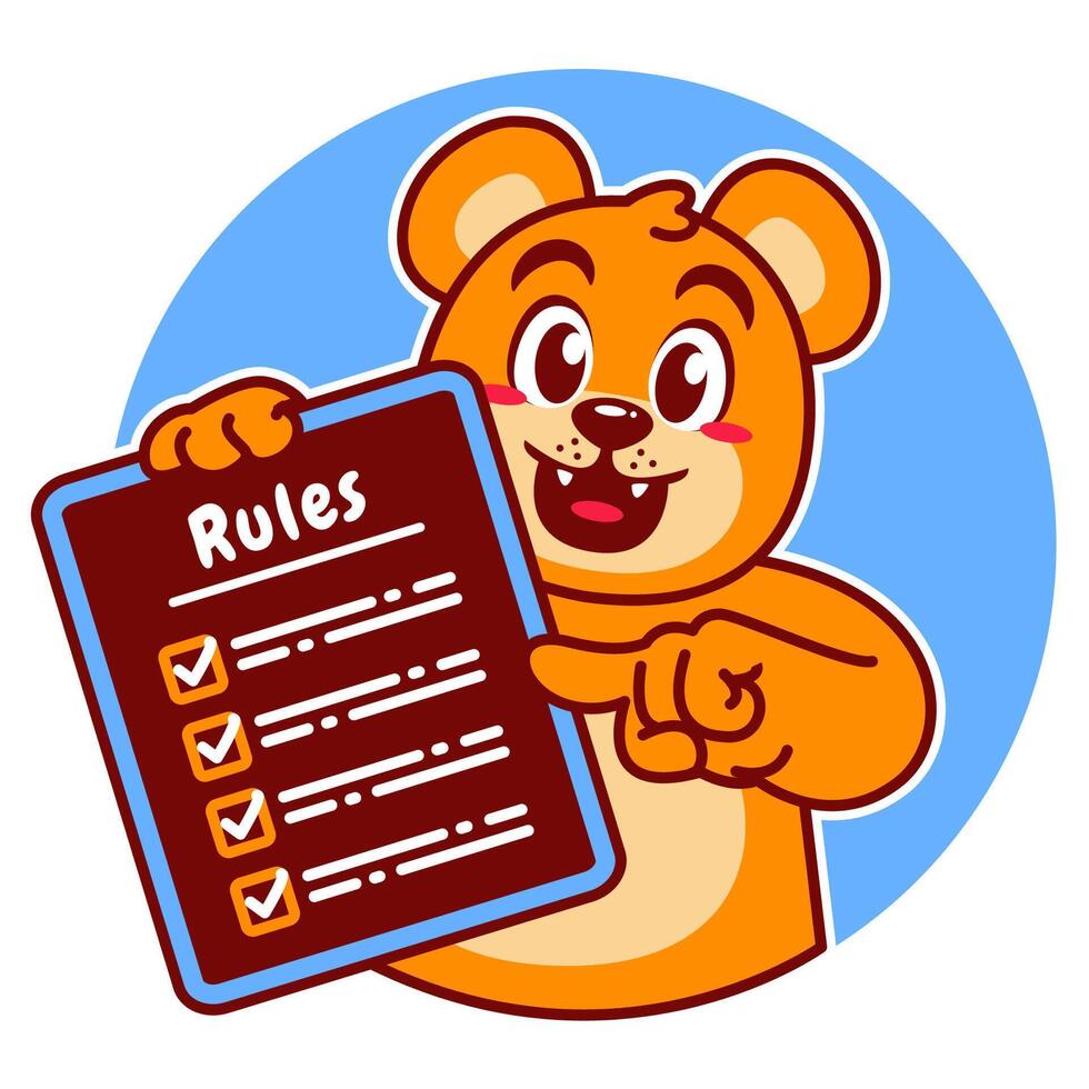 Illustration of Cute Bear Cartoon Character Holding a Checklist or list of rules vector