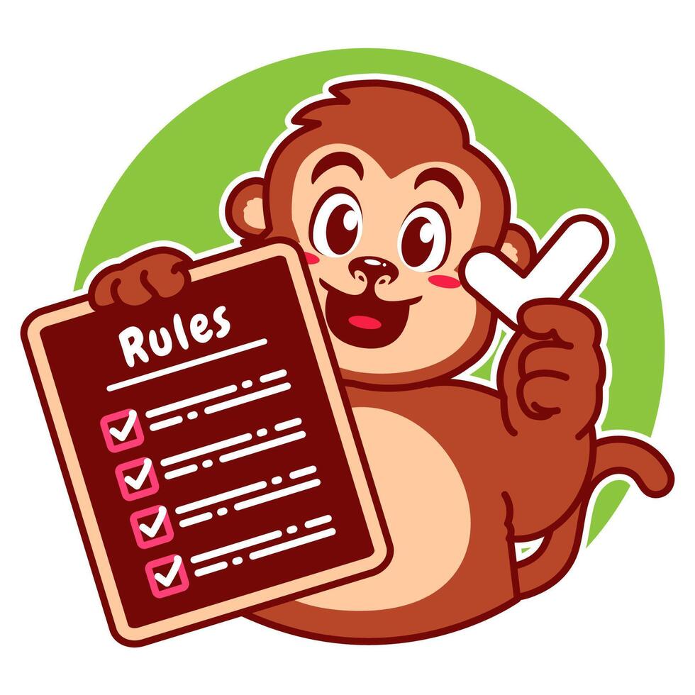 Illustration of Cute Monkey Cartoon Character Holding a Checklist or list of rules vector