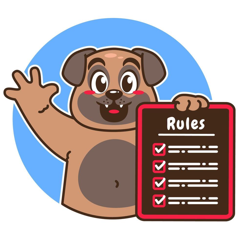 Illustration of Cute Pug Cartoon Character Holding a Checklist or list of rules vector