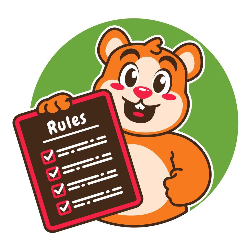 Illustration of Cute Hamster Cartoon Character Holding a Checklist or list of rules vector