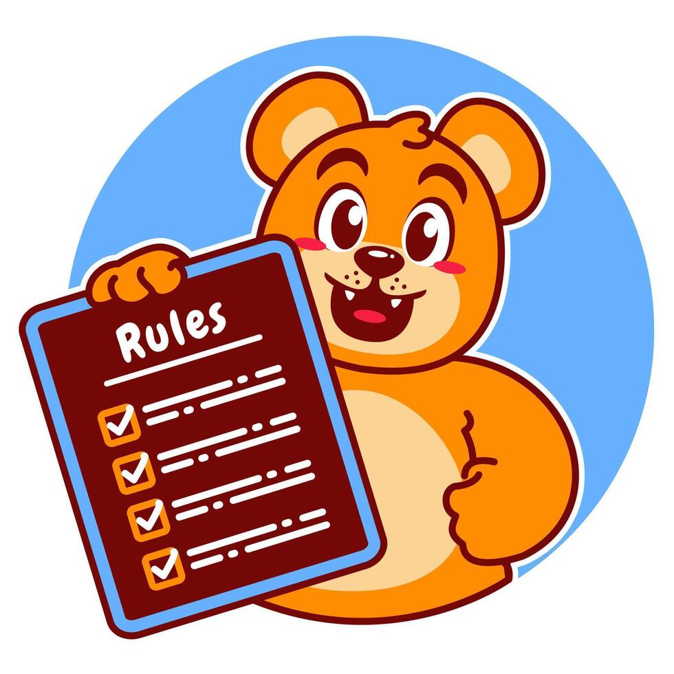 Illustration of Cute Bear Cartoon Character Holding a Checklist or list of rules vector
