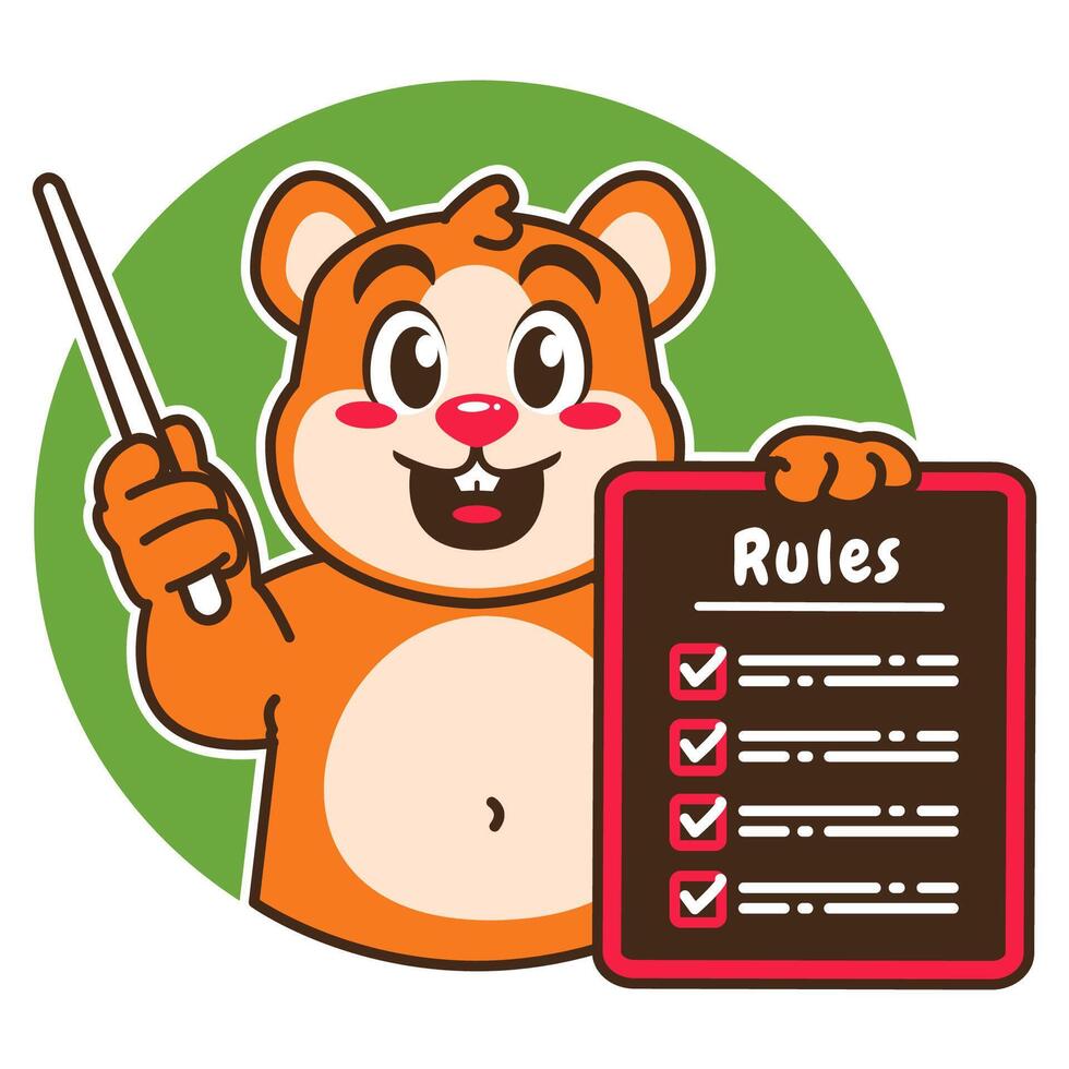 Illustration of Cute Hamster Cartoon Character Holding a Checklist or list of rules vector
