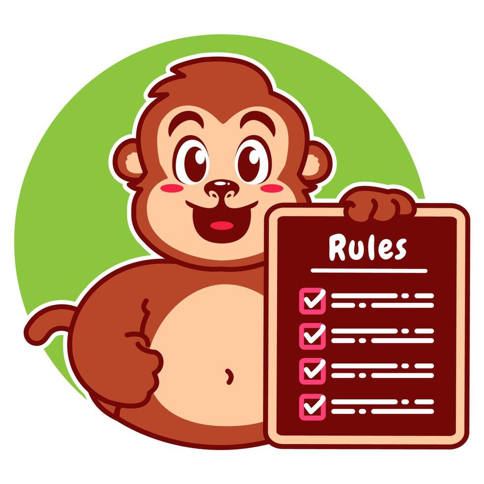 Illustration of Cute Monkey Cartoon Character Holding a Checklist or list of rules vector