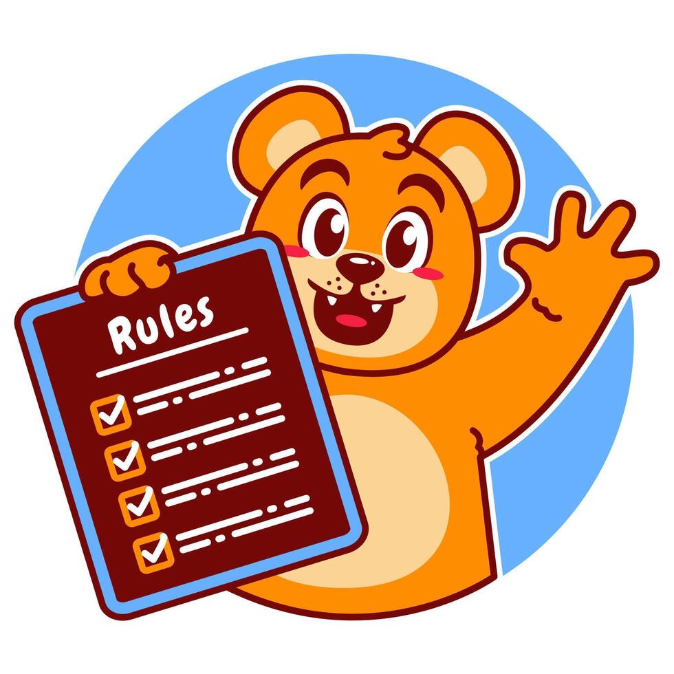 Illustration of Cute Bear Cartoon Character Holding a Checklist or list of rules vector
