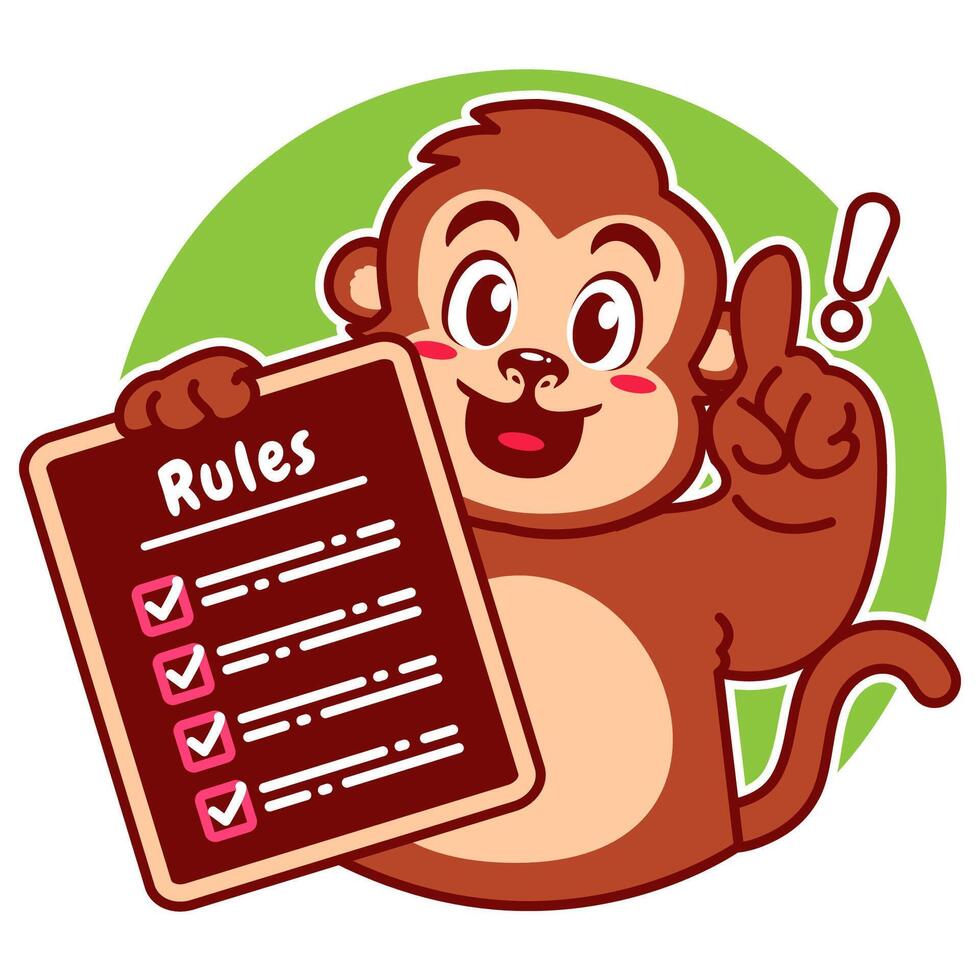 Illustration of Cute Monkey Cartoon Character Holding a Checklist or list of rules vector